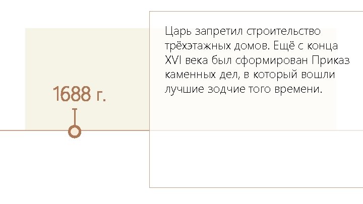 1688 г. Царь запретил строительство трёхэтажных домов. Ещё с конца XVI века был сформирован