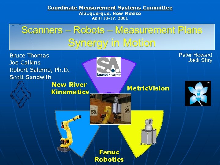 Coordinate Measurement Systems Committee Albuquerque, New Mexico April 13 -17, 2001 Scanners – Robots