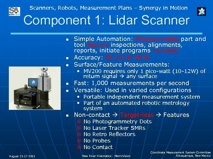 Scanners, Robots, Measurement Plans – Synergy in Motion Component 1: Lidar Scanner n n