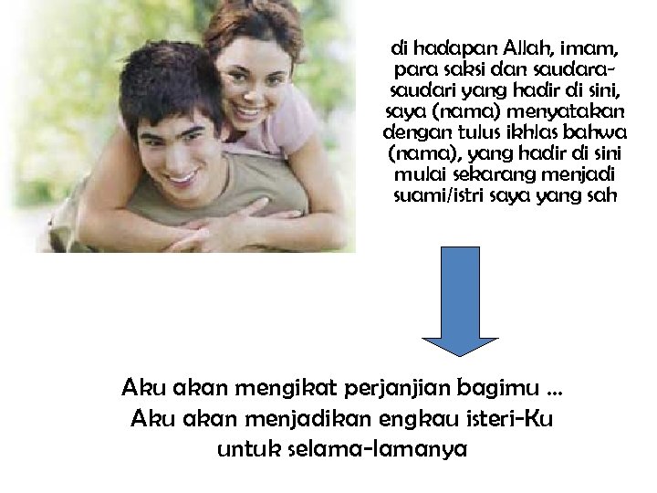 di hadapan Allah, imam, para saksi dan saudarasaudari yang hadir di sini, saya (nama)