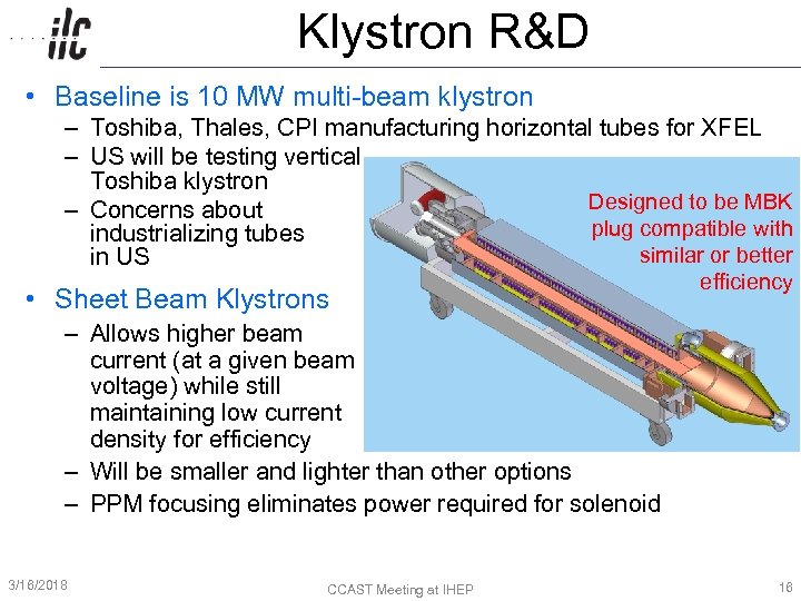 Klystron R&D • Baseline is 10 MW multi-beam klystron – Toshiba, Thales, CPI manufacturing