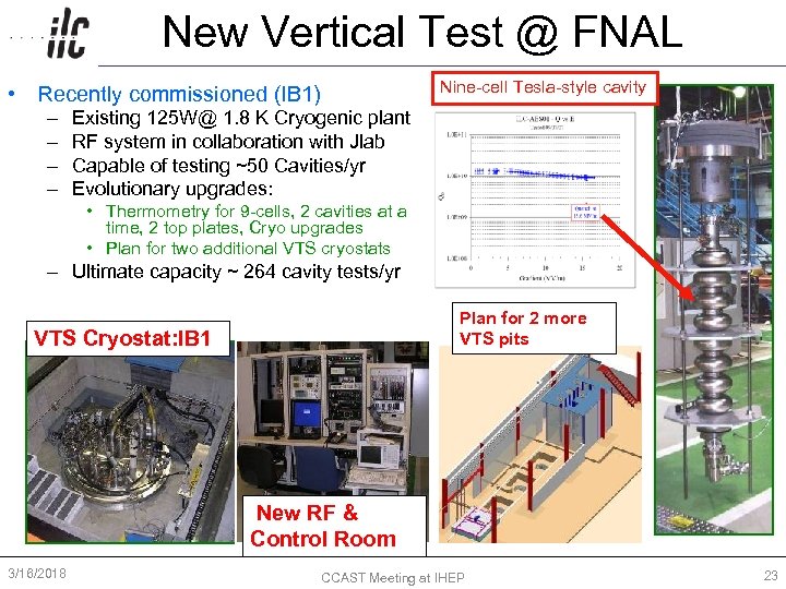 New Vertical Test @ FNAL Nine-cell Tesla-style cavity • Recently commissioned (IB 1) –