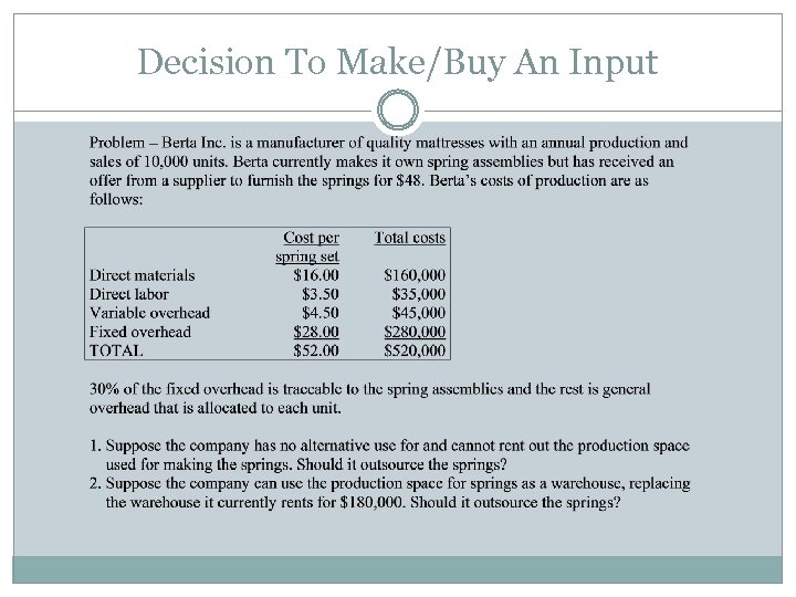 Decision To Make/Buy An Input 