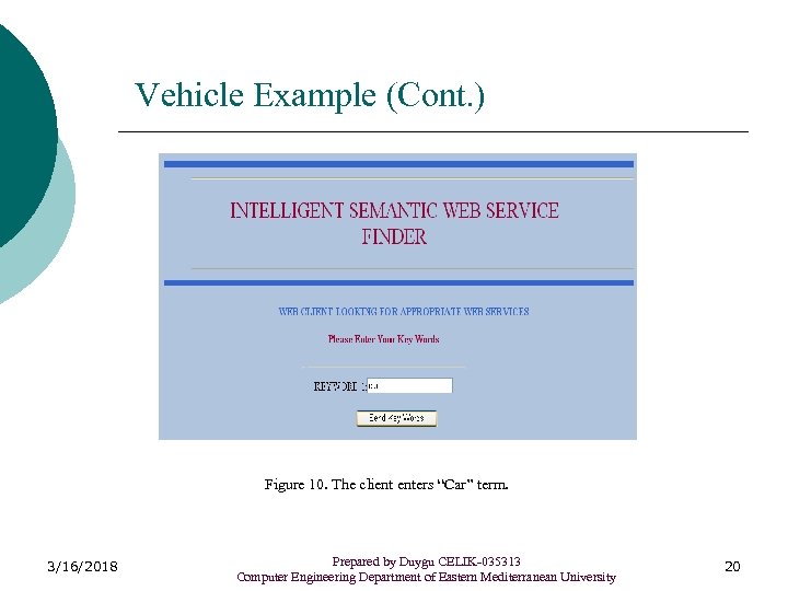 Vehicle Example (Cont. ) Figure 10. The client enters “Car” term. 3/16/2018 Prepared by