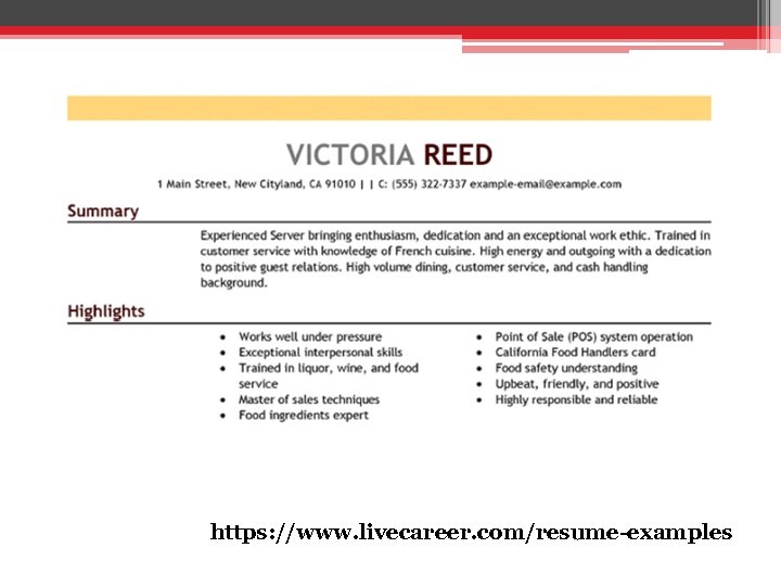 https: //www. livecareer. com/resume-examples 