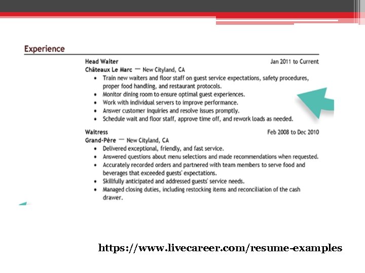 https: //www. livecareer. com/resume-examples 