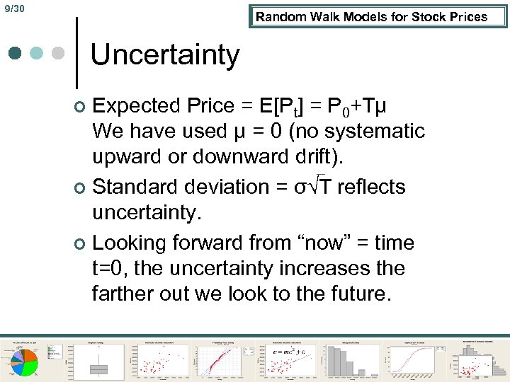 9/30 Random Walk Models for Stock Prices Uncertainty Expected Price = E[Pt] = P