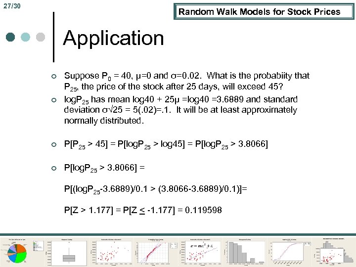 27/30 Random Walk Models for Stock Prices Application ¢ Suppose P 0 = 40,