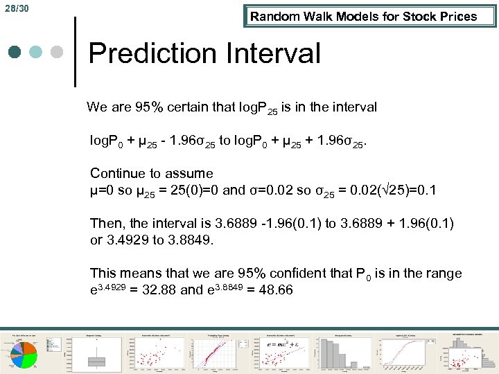 28/30 Random Walk Models for Stock Prices Prediction Interval We are 95% certain that
