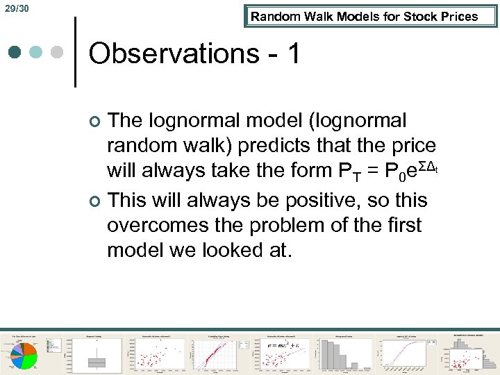 29/30 Random Walk Models for Stock Prices Observations - 1 The lognormal model (lognormal