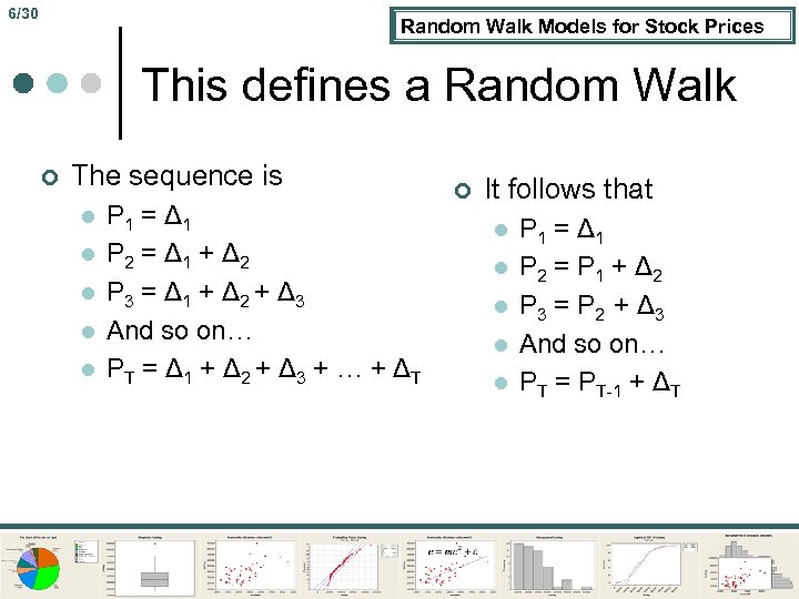 6/30 Random Walk Models for Stock Prices This defines a Random Walk ¢ The