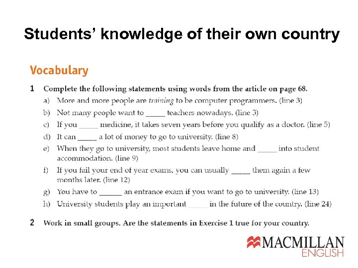 Students’ knowledge of their own country 