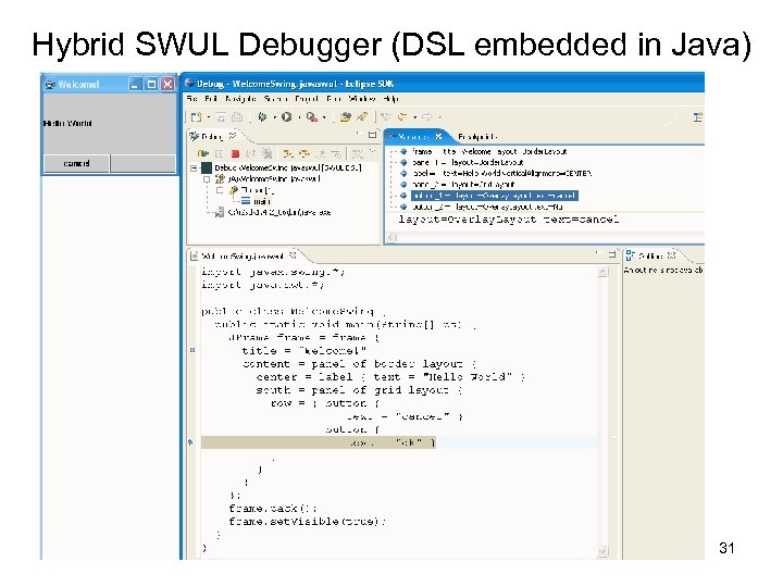 Hybrid SWUL Debugger (DSL embedded in Java) 31 