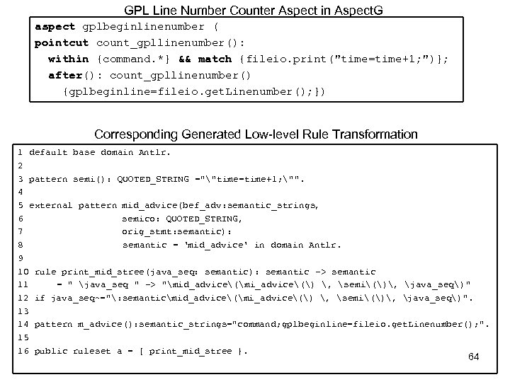 GPL Line Number Counter Aspect in Aspect. G aspect gplbeginlinenumber ( pointcut count_gpllinenumber(): within