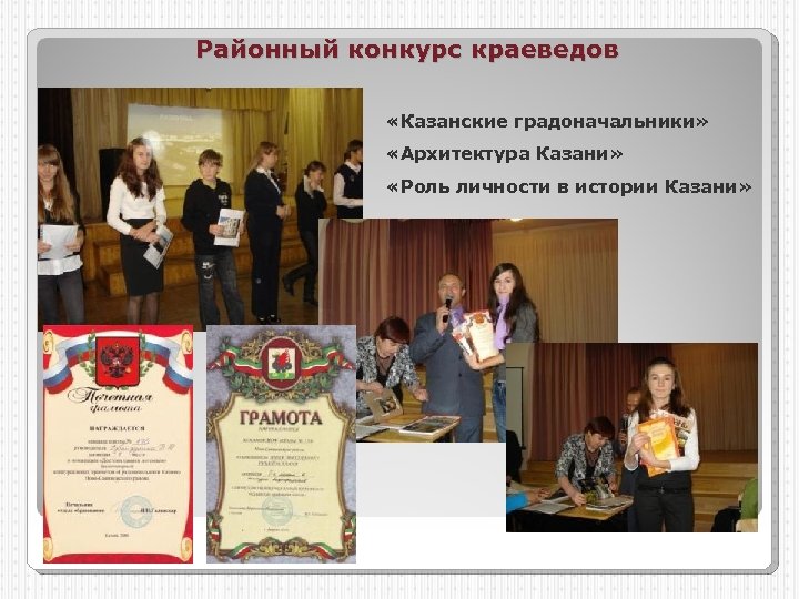 Районный конкурс краеведов «Казанские градоначальники» «Архитектура Казани» «Роль личности в истории Казани» 
