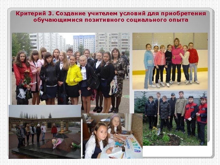 Критерий 3. Создание учителем условий для приобретения обучающимися позитивного социального опыта 