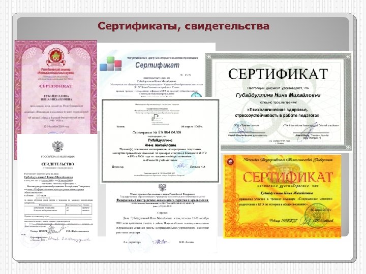 Сертификаты, свидетельства 