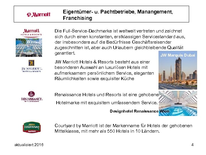 Eigentümer- u. Pachtbetriebe, Manangement, Franchising Wien Die Full-Service-Dachmarke ist weltweit vertreten und zeichnet sich