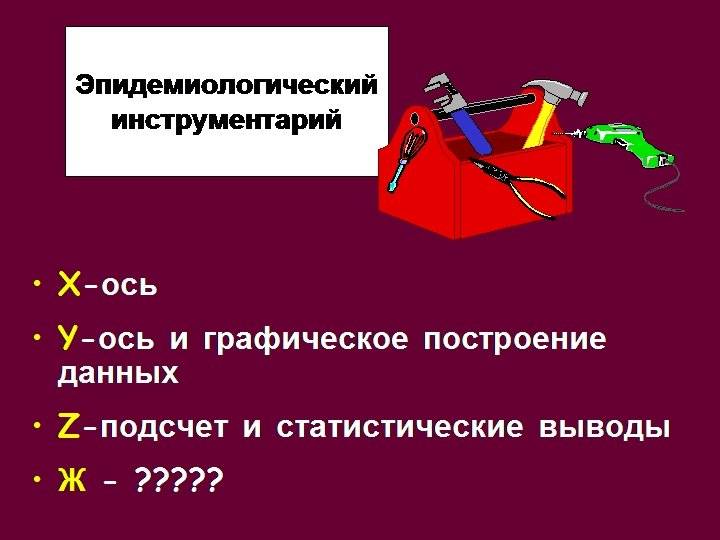 Эпидемиологический инструментарий • X-ось • Y-ось и графическое построение данных • Z-подсчет и статистические