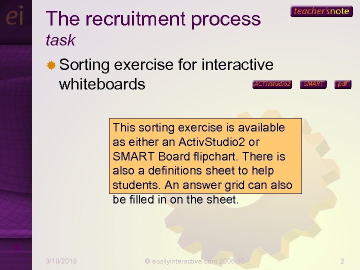 The recruitment process task ® Sorting exercise for interactive whiteboards This sorting exercise is