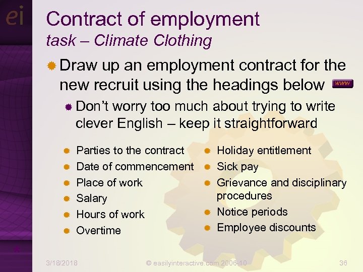 Contract of employment task – Climate Clothing ® Draw up an employment contract for
