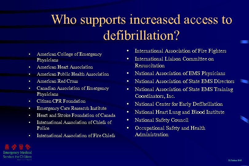 Who supports increased access to defibrillation? • • • American College of Emergency Physicians