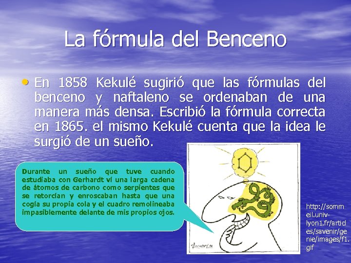 La fórmula del Benceno • En 1858 Kekulé sugirió que las fórmulas del benceno