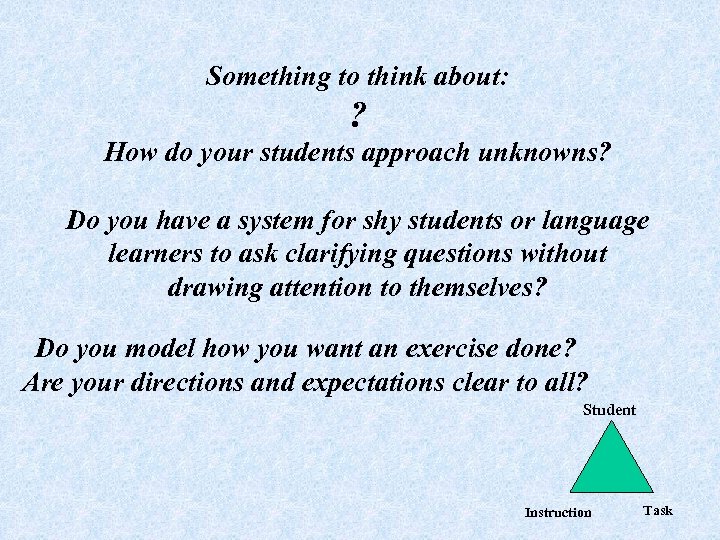 Something to think about: ? How do your students approach unknowns? Do you have