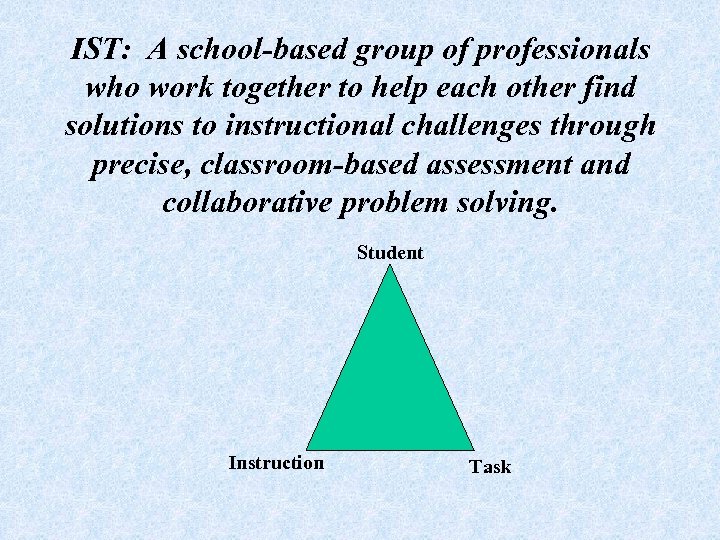 IST: A school-based group of professionals who work together to help each other find