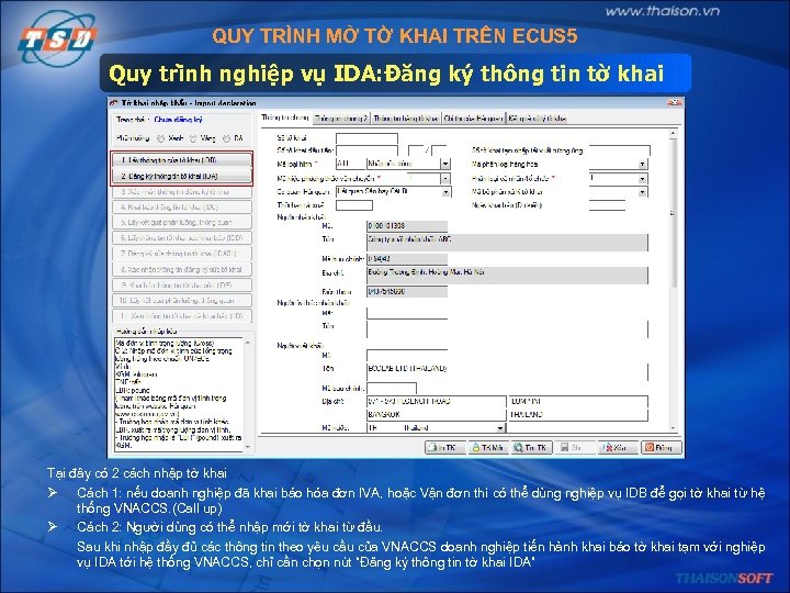 QUY TRÌNH MỞ TỜ KHAI TRÊN ECUS 5 Quy tri nh nghiệp vụ IDA: