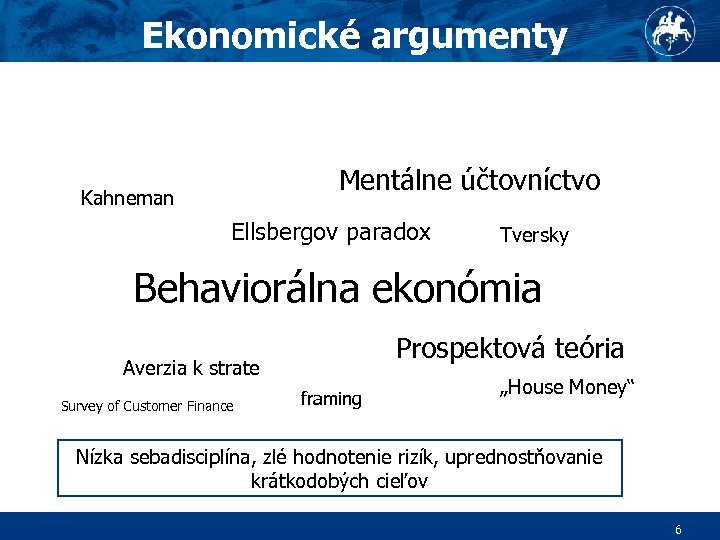 Ekonomické argumenty Mentálne účtovníctvo Kahneman Ellsbergov paradox Tversky Behaviorálna ekonómia Prospektová teória Averzia k