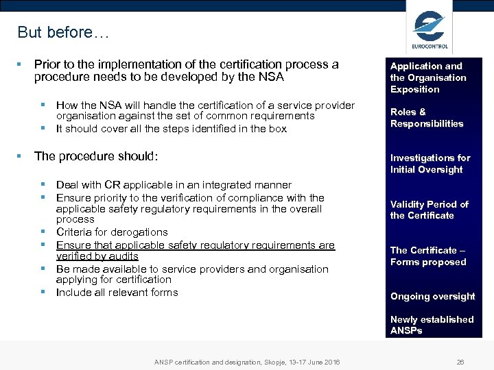 But before… § Prior to the implementation of the certification process a procedure needs