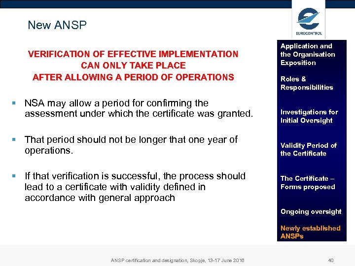 New ANSP VERIFICATION OF EFFECTIVE IMPLEMENTATION CAN ONLY TAKE PLACE AFTER ALLOWING A PERIOD