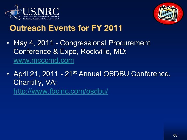 Outreach Events for FY 2011 • May 4, 2011 - Congressional Procurement Conference &