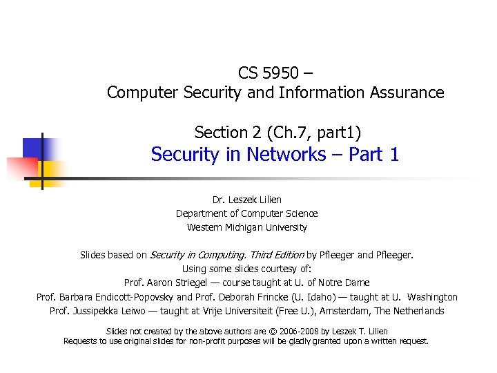 CS 5950 – Computer Security and Information Assurance Section 2 (Ch. 7, part 1)