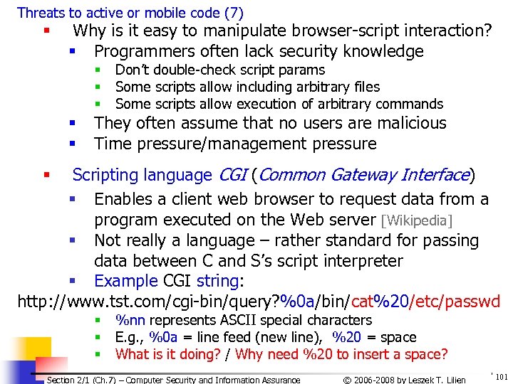 Threats to active or mobile code (7) § Why is it easy to manipulate
