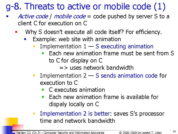 g-8. Threats to active or mobile code (1) § Active code / mobile code