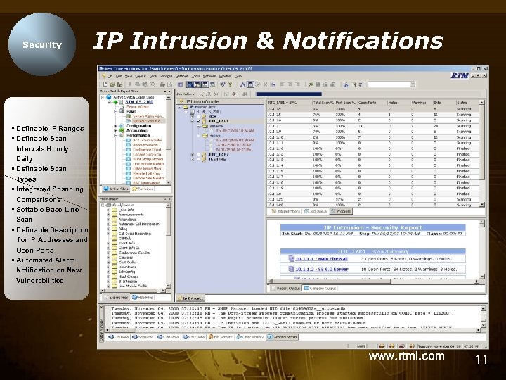 Security IP Intrusion & Notifications • Definable IP Ranges • Definable Scan Intervals Hourly,