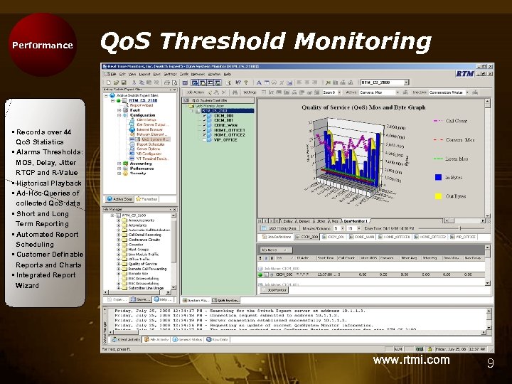 Performance Qo. S Threshold Monitoring • Records over 44 Qo. S Statistics • Alarms