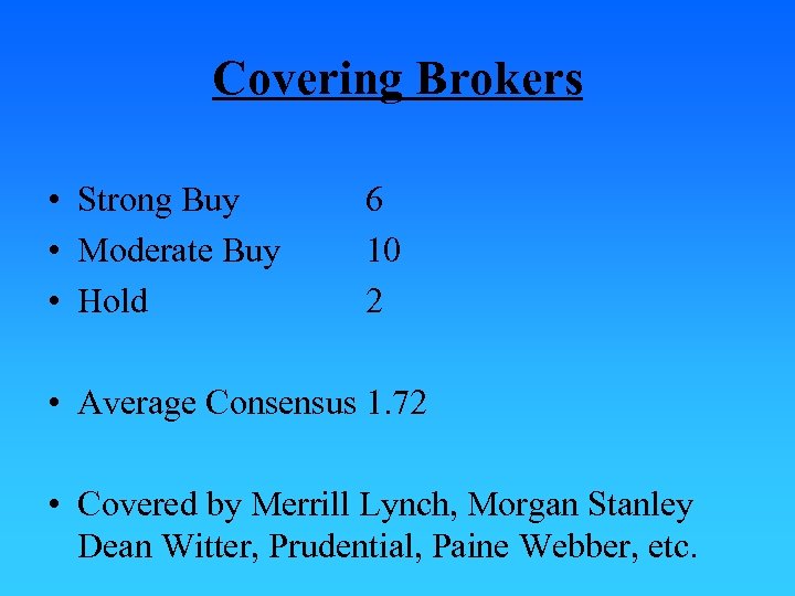 Covering Brokers • Strong Buy • Moderate Buy • Hold 6 10 2 •