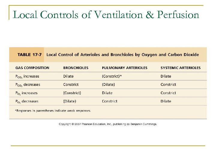 Local Controls of Ventilation & Perfusion 