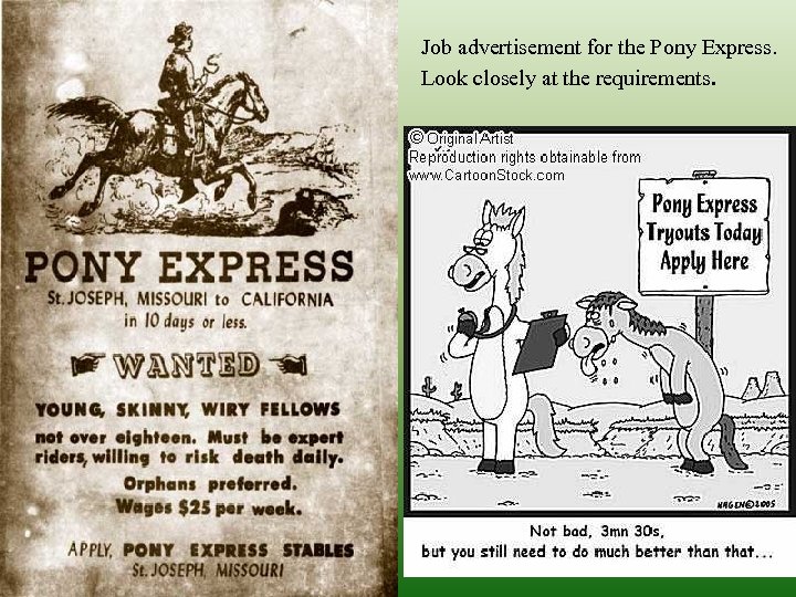 Job advertisement for the Pony Express. Look closely at the requirements. 