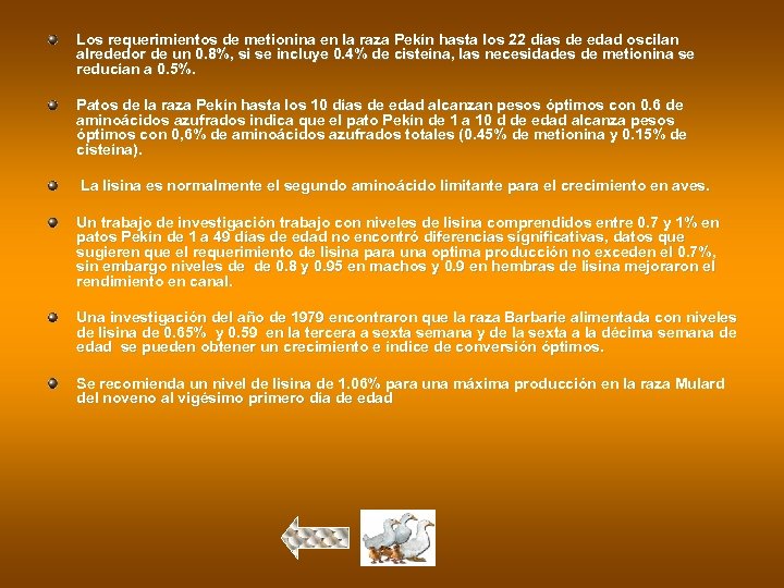 Los requerimientos de metionina en la raza Pekín hasta los 22 días de edad