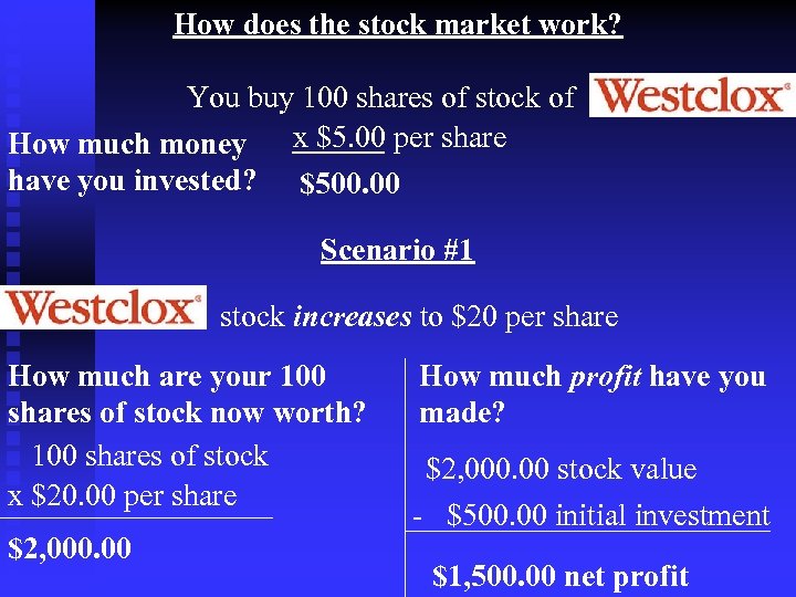 How does the stock market work? You buy 100 shares of stock of How