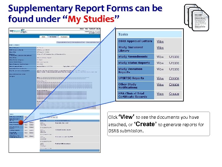 Supplementary Report Forms can be found under “My Studies” Click ‘View’ to see the