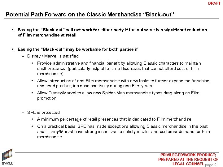 DRAFT Potential Path Forward on the Classic Merchandise “Black-out” • Easing the “Black-out” will