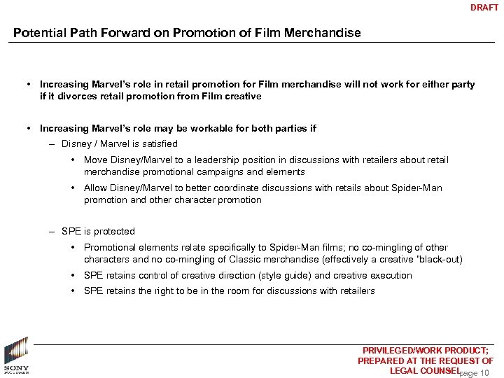 DRAFT Potential Path Forward on Promotion of Film Merchandise • Increasing Marvel’s role in