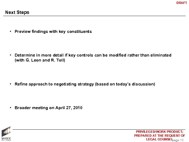 DRAFT Next Steps • Preview findings with key constituents • Determine in more detail