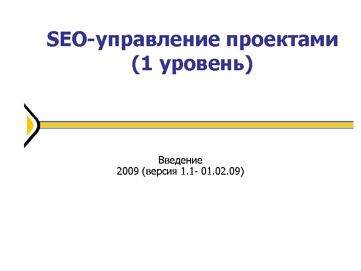SEO-управление проектами (1 уровень) Введение 2009 (версия 1. 1 - 01. 02. 09) 