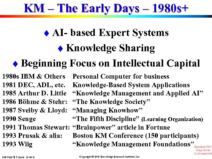 KM – The Early Days – 1980 s+ AI- based Expert Systems Knowledge Sharing